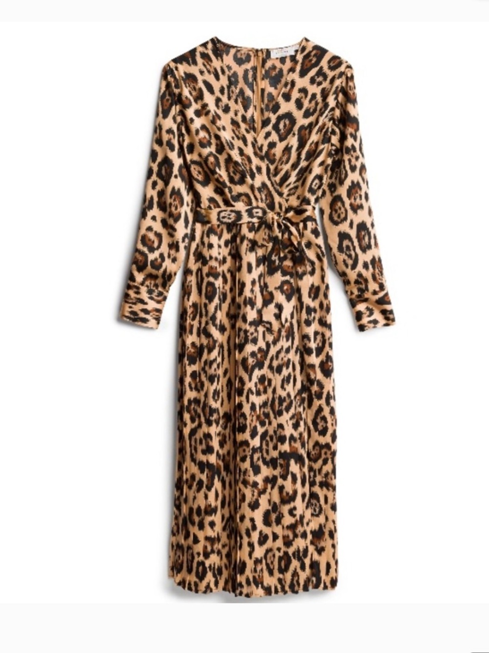 Leopard-Print Wrap Maxi Dress in Brown